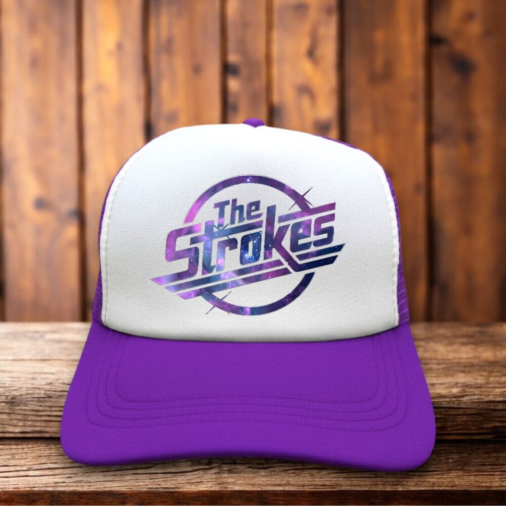 The Strokes Mens Trucker Hat Purple Snapback 90s Indie Rock Band Baseball Cap